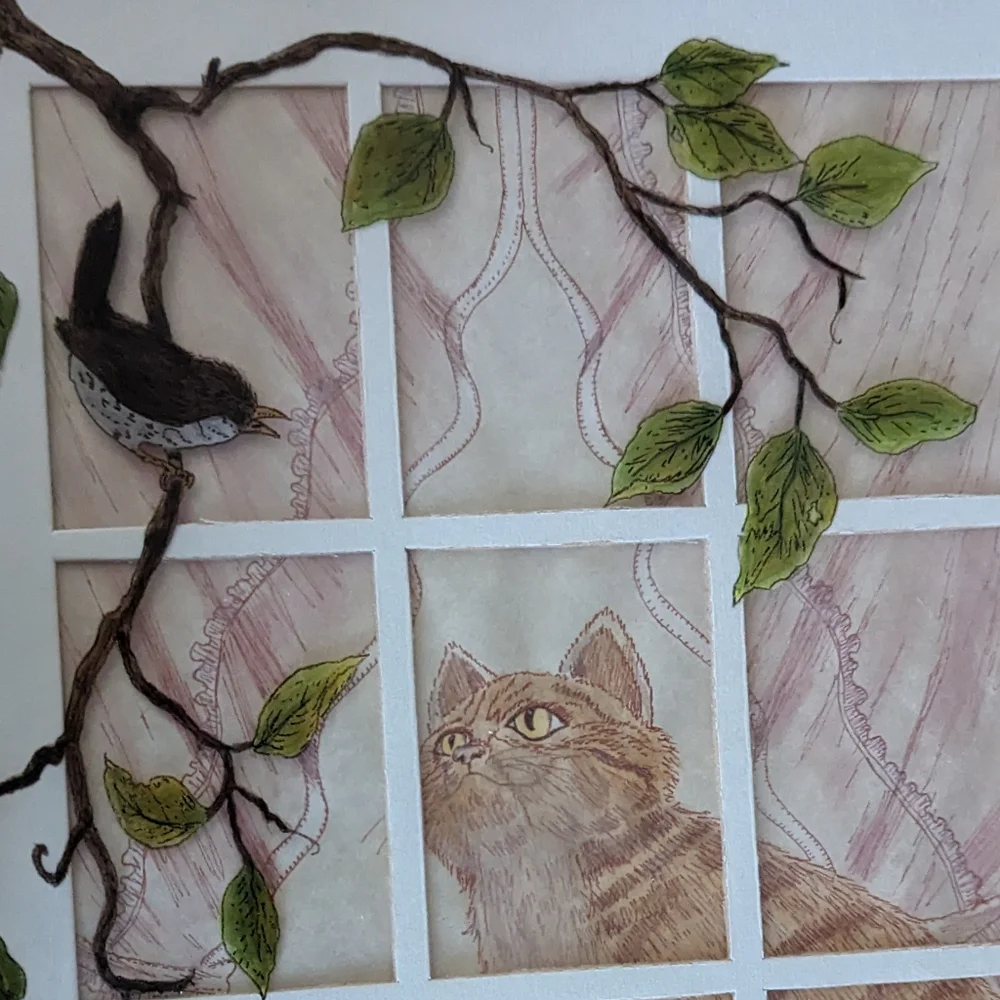 3/$45 Unusual Framed 11 X 14 Cat Watercolor Artwork - Picture 2 of 5